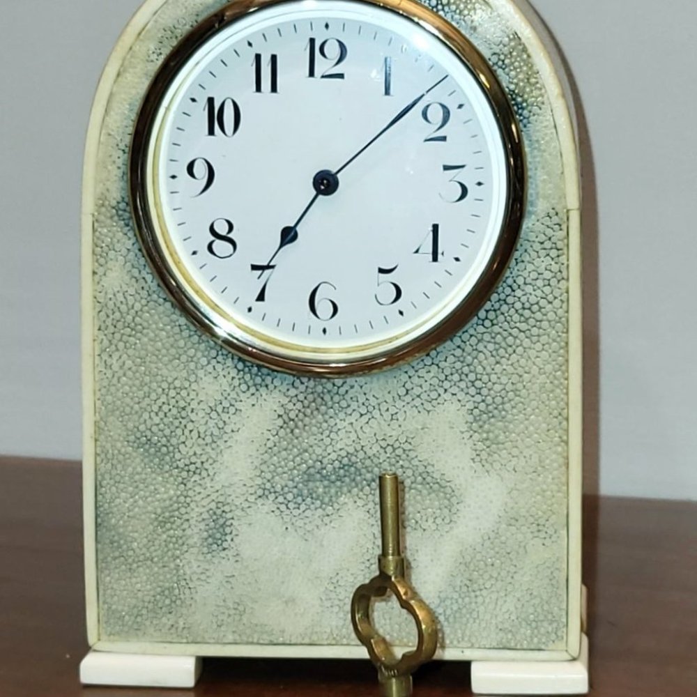 1930 French Deco Shagreen & Bone Shelf Clock Duverdrey & Bloquel 8-Day Movement